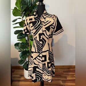 London Times Black and Cream Abstract Dress
